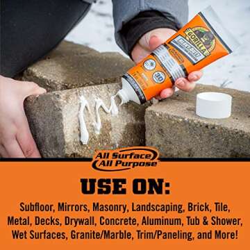 Gorilla Heavy Duty Construction Adhesive, 7 Ounce Squeeze Tube, White, (Pack of 1)