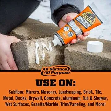 Gorilla Heavy Duty Construction Adhesive, 7 Ounce Squeeze Tube, White, (Pack of 1)