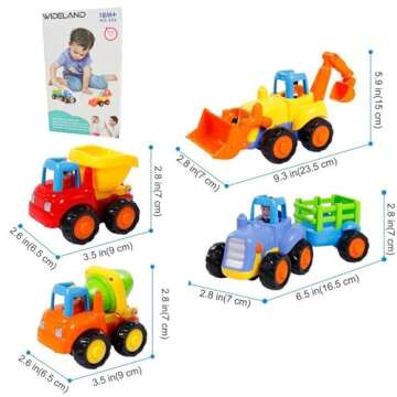 Friction Powered Cars, Push and Go Toy Trucks Construction Vehicles Toys Set for 1 2 3 Year Old Baby...