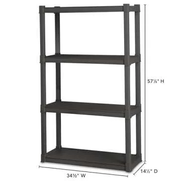Sterilite 4-Shelf Plastic Storage Rack, Heavy Duty Shelving Unit for Garage, Gray