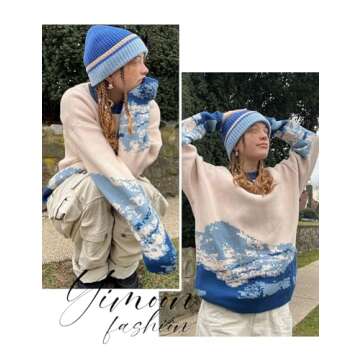 Yimoon Men Sweaters Oversized Graphic Casual Cable Knitted Jumper Pullover Cute Unisex Crewneck Retr...