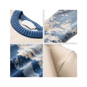 Yimoon Men Sweaters Oversized Graphic Casual Cable Knitted Jumper Pullover Cute Unisex Crewneck Retro Couple Tops (Blue-S)