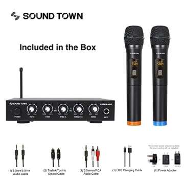 Sound Town Wireless Microphone Karaoke Mixer System with HD Audio Return Channel, Optical (Toslink), AUX, Supports Smart TV, Media Box, PC, Bluetooth, Soundbar, Receiver (SWM16-MAX)