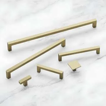 Hickory Hardware 10 Pack Solid Core Kitchen Cabinet Pulls, Luxury Cabinet Handles, Hardware for Doors & Dresser Drawers, 5-1/16 Inch (128mm) Hole Center, Elusive Golden Nickel, Skylight Collection