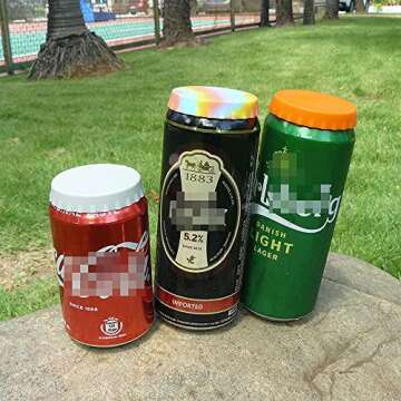 Soda/Beverage/Beer Saver Can Lids, Silicone Can Stopper Covers with No Spill - Fits standard Soda/Beverage/Beer cans (3 Pack, Orange/Gray/Camouflage Red)