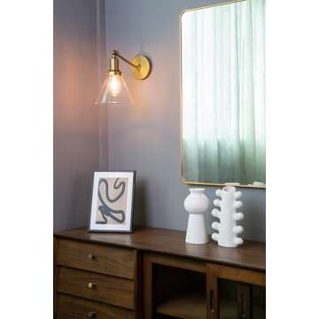 PERMO Industrial Vintage Slope Pole Wall Mount Single Sconce with Funnel Flared Clear Glass Shade Wa...