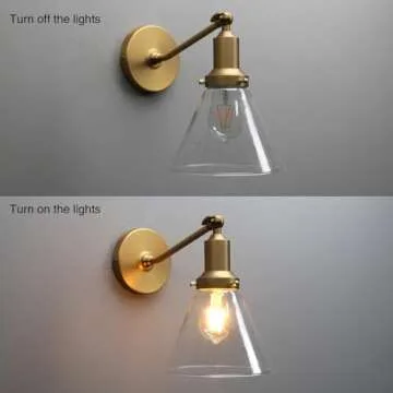 PERMO Industrial Vintage Slope Pole Wall Mount Single Sconce with Funnel Flared Clear Glass Shade Wall Sconce Light Lamp Fixture Hardwired (Antique)
