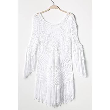CUPSHE Women's White Crochet Swimsuit Cover Up with Tassel