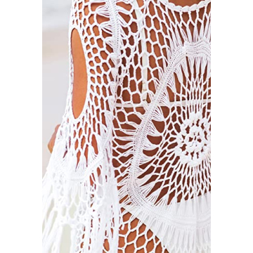 CUPSHE Women's White Crochet Swimsuit Cover Up with Tassel