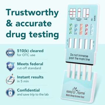 Easy@Home Multi-Drug Screen Test: Testing Amphetamine Oxazepam Cocaine Morphine Cannabinoids Home Urine Drug Testing Kits - #EDOAP-754 (5 Pack)