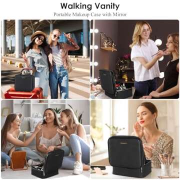 Travel Makeup Bag with LED Lighted Mirror - Adjustable Brightness, Stylish and Functional
