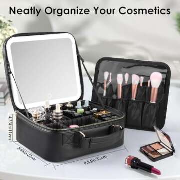 Travel Makeup Bag with LED Lighted Mirror for Perfect Organization