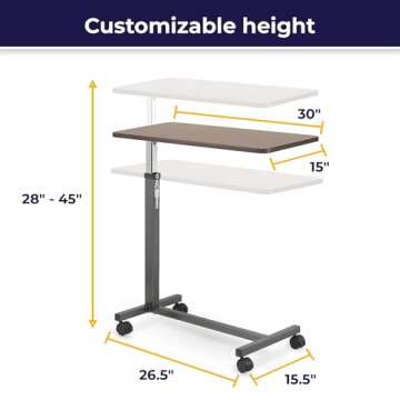 Drive Medical 13067 Non Tilt Top Overbed Table with Wheels and Secure Height Adjustment, FSA/HSA Eli...