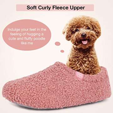 HomeTop Women's Fuzzy Curly Fur Memory Foam Loafer Slippers Bedroom House Shoes with Polar Fleece Lining (9-10, Pink)