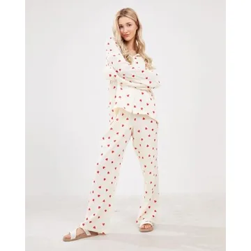 codcm Womens Pajama Set Cute Heart Print Long Sleeve PJs