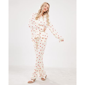 codcm Womens Pajama Set Cute Heart Print Long Sleeve PJs