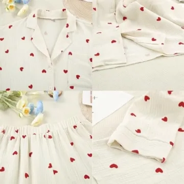 codcm Womens Pajama Set Cute Heart Print Long Sleeve PJs