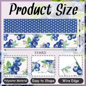 Habbiful Blueberry Dot Wired Ribbon – 2.5" x 10 Yards for All Occasions