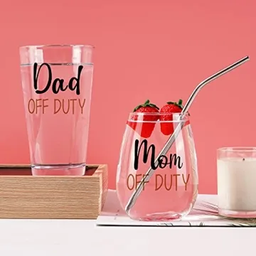 Dad & Mom Off Duty Glass Set - Perfect for New Parents