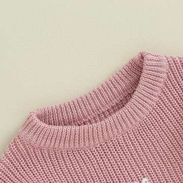 Mubineo Baby Girl Winter Clothes Cute Flower Sweater Crewneck Pullover Long Sleeve Knit Newborn Infant Sweaters (US, Age, 3 Months, 6 Months, Dusty Pink)