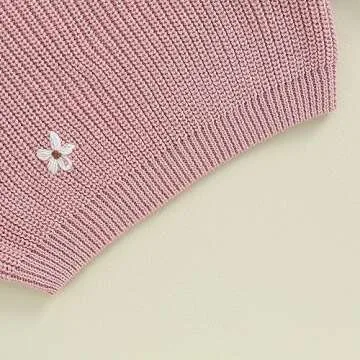 Mubineo Baby Girl Winter Clothes Cute Flower Sweater Crewneck Pullover Long Sleeve Knit Newborn Infant Sweaters (US, Age, 3 Months, 6 Months, Dusty Pink)