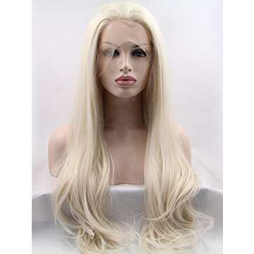 K'ryssma® Platinum Blonde Glueless Synthetic Hair Lace Front Wigs Long Natural Straight Half Hand T...