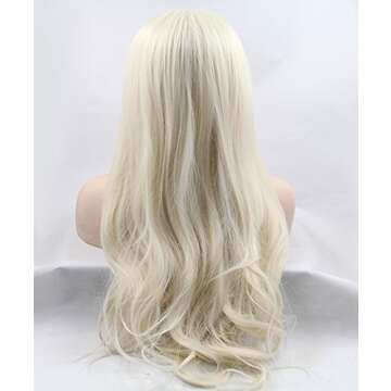 K'ryssma® Platinum Blonde Glueless Synthetic Hair Lace Front Wigs Long Natural Straight Half Hand Tied Replacement Full Wig For Women Heat Friendly 22inch