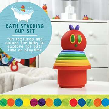 Kids Preferred World of Eric Carle The Very Hungry Caterpillar Bath Time Silicone Stacking Cup Set w...