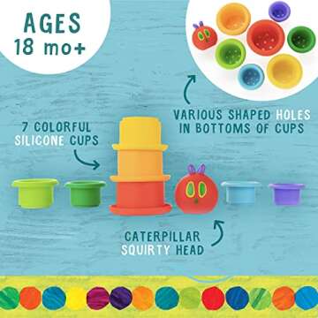 Vibrant Eric Carle Bath Time Silicone Stacking Cups Set