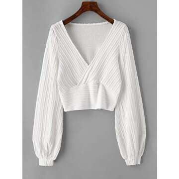 ZAFUL Women's Stylish Ribbed Lantern Sleeve Knitwear Crop Top