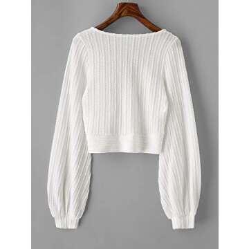 Stylish ZAFUL Women's Lantern Sleeve Knitwear Crop Top