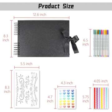 bemece 80 Pages Scrapbook Album with 10 Metallic Markers,Craft Paper Photo Album for Wedding and Ann...