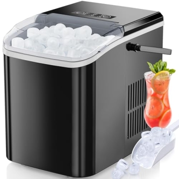 DUMOS Ice Maker Countertop Ice Machine Compact Size with Handle, 26lbs in 24Hrs, 9 Bullet Ice Cubes ...