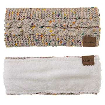 Loritta Womens Ear Warmers Headbands Winter Warm Fuzzy Cable Knit Head Wrap Fleece Lined Gifts,Beige