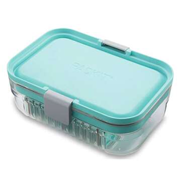 PackIt Mod Lunch Bento Food Storage Container, Mint Green, Shatterproof Crystal Clear Base, with Lea...