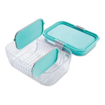 PackIt Mod Lunch Bento Food Storage Container, Mint Green, Shatterproof Crystal Clear Base, with Leak-resistant Dividers and Lid, Microwavable, Dishwasher Safe, Perfect for Meal Prep