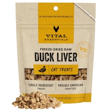 Vital Essentials Freeze Dried Raw Duck Liver Cat Treats - Natural & Healthy Snack 0.9 oz