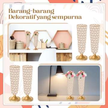 Rtteri 4 Pcs Crystal Trumpet Flower Vase 20 Inch Tall Wrought Iron Crystal Vase Flower Stand Centerpieces Wedding Table Vases Decor for Home Anniversary Ceremony Party Event Christmas