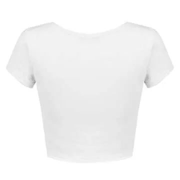 OThread & Co. Women's Basic Crop Tops Stretchy Casual Scoop Neck Cap Sleeve Shirt (Large, White)