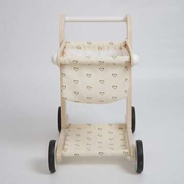 Hopscotch Squad Baby Wooden Shopping Cart Push Pull Walker Doll Stroller for Toddler, Pretend Peducational Learning Walker, Play Wagon with Rubber Wheel, Larger Size 16.5” x 111.4” x 18”