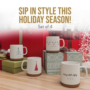 American Atelier 15 Oz Christmas Mug Set - Stylish Stoneware Mugs