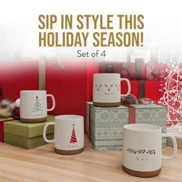 American Atelier 15 Oz Christmas Mug Set - Stylish Stoneware Mugs