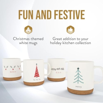 American Atelier 15 Oz Christmas Mug Set - Stylish Stoneware Mugs