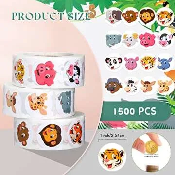 1500 Pieces Adorable Round Animal Stickers Incentive Stickers for Kids Classroom Supplies Stickers 3...