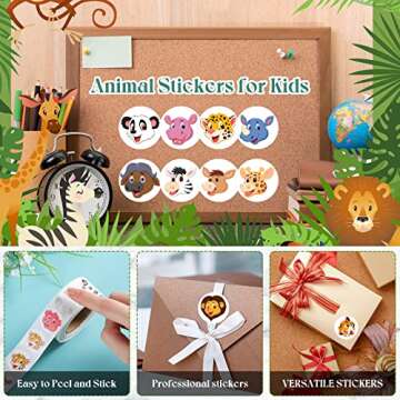 1500 Pieces Adorable Round Animal Stickers Incentive Stickers for Kids Classroom Supplies Stickers 3 Roll Cute Motivating Stickers School Teacher Reward for Class Home,1 Inch (Land Animals' Heads)