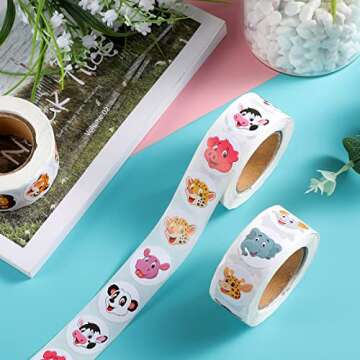1500 Pieces Adorable Round Animal Stickers Incentive Stickers for Kids Classroom Supplies Stickers 3 Roll Cute Motivating Stickers School Teacher Reward for Class Home,1 Inch (Land Animals' Heads)