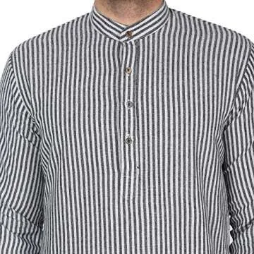 SKAVIJ Men's Cotton Casual Kurta Long Tunic Shirt Regular Fit (Small, Black Stripe)
