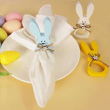 Easter Napkin Rings Set of 6 - Handmade Wood Bunny Ring Holders for Festive Decoration