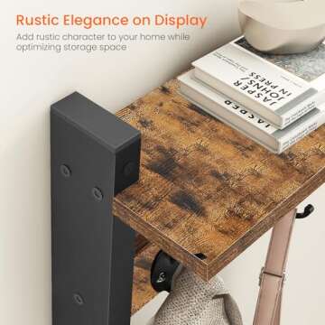 Homode Coat Rack with Shelf Wall Mount, 24 Inch Long Entryway Wall Shelf with Hooks, Wood Hanger with Storage Shelf for Bathroom, Hallway, Rustic Brown Black