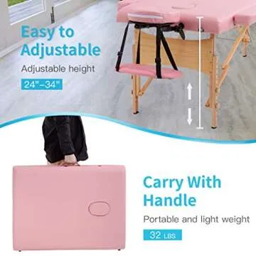 BestMassage Massage Bed Portable Massage Table 28 inche Wide Lash Bed Heigh Adjustable 2 Folding Spa Table with Non-Woven Bag for Spa Footmassage Facial CareSpa Tattoo